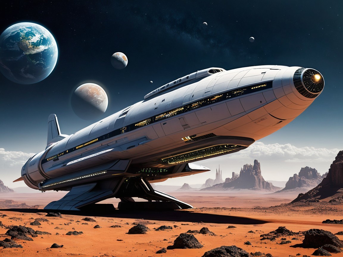 Futuristic Spaceship in Rugged Red Desert Landscape