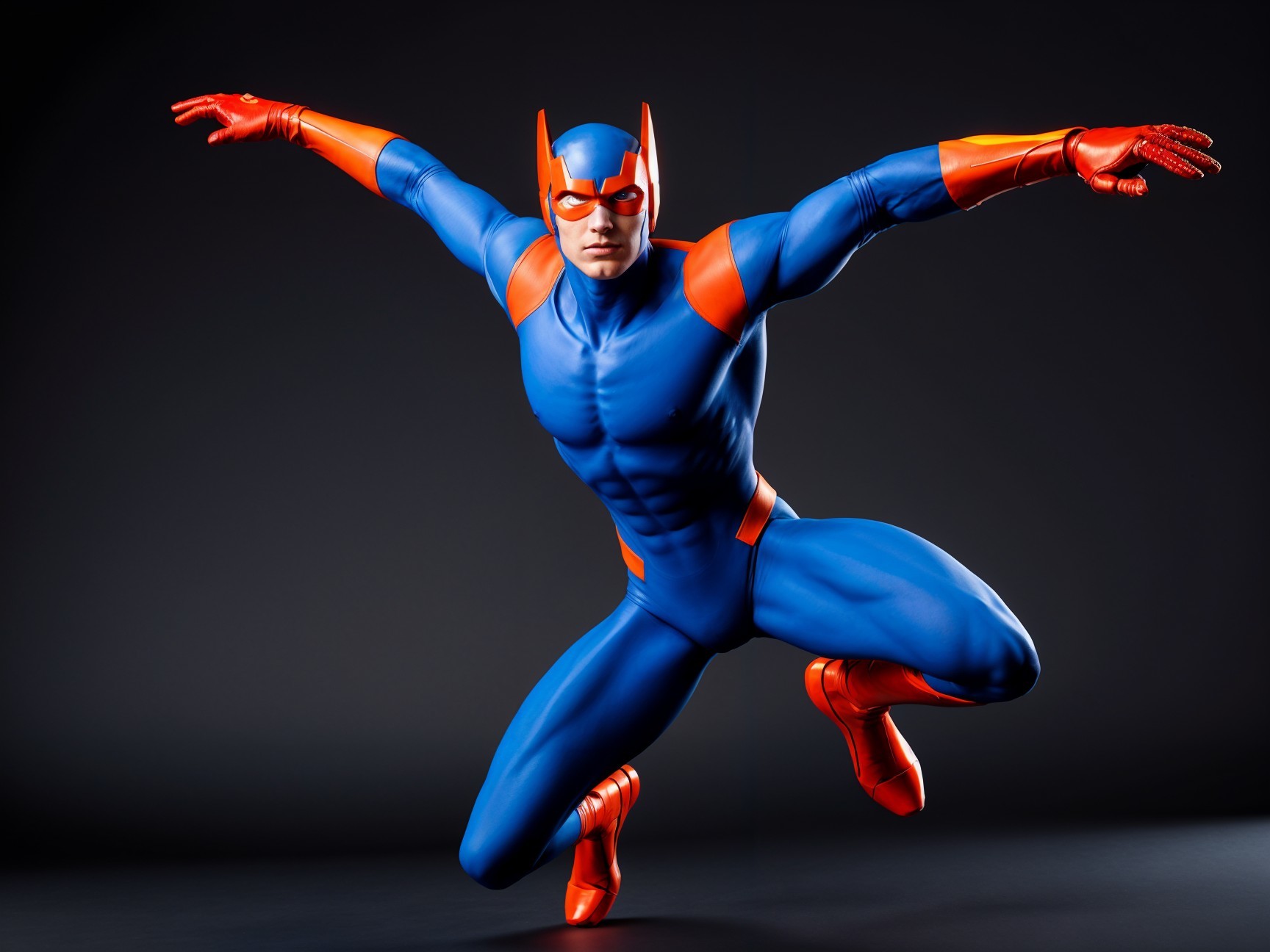 Superhero in Vibrant Blue and Orange Costume Design