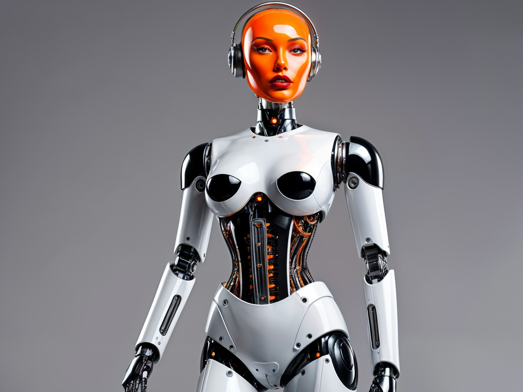 Futuristic humanoid robot with metallic design elements