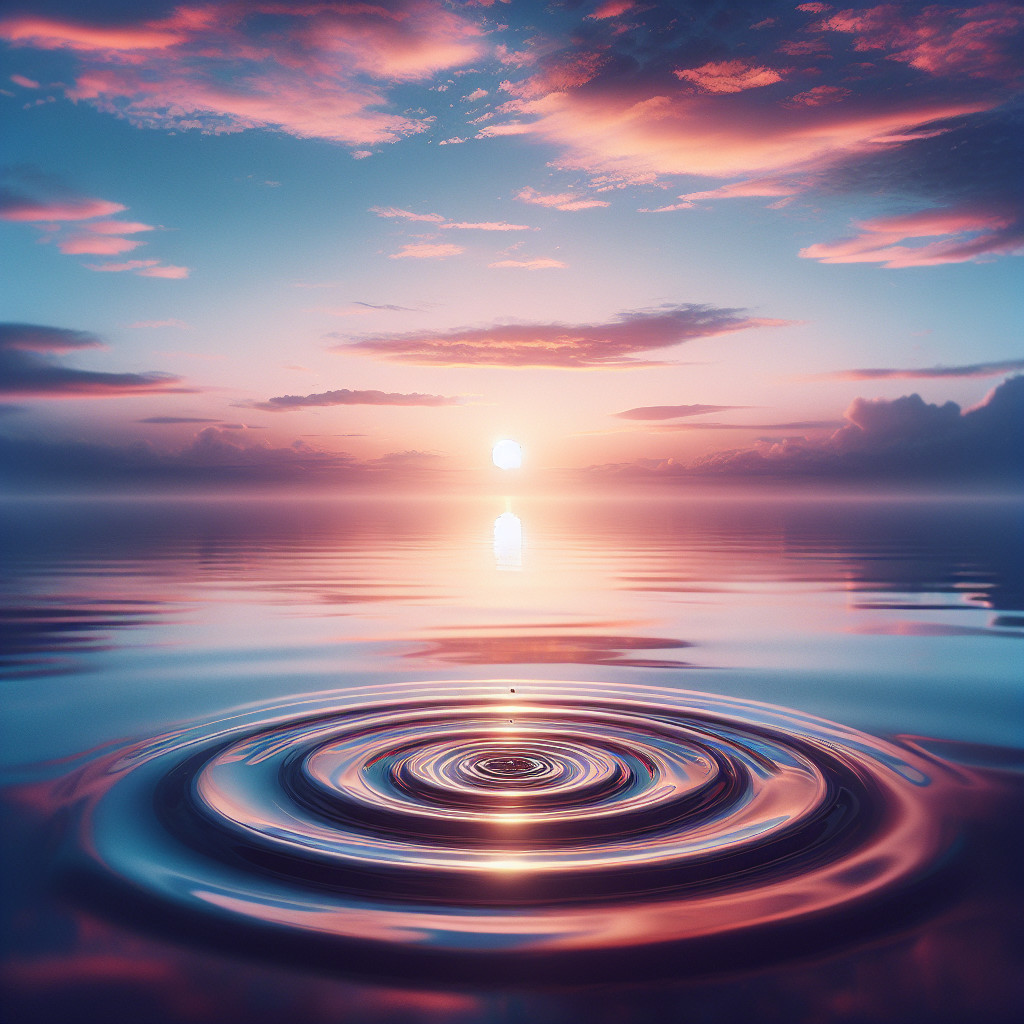 Serene Sunset Reflected on Tranquil Water Surface