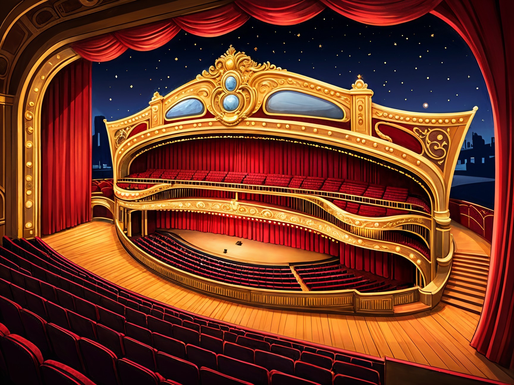 Opulent Theater Interior with Gold and Red Accents