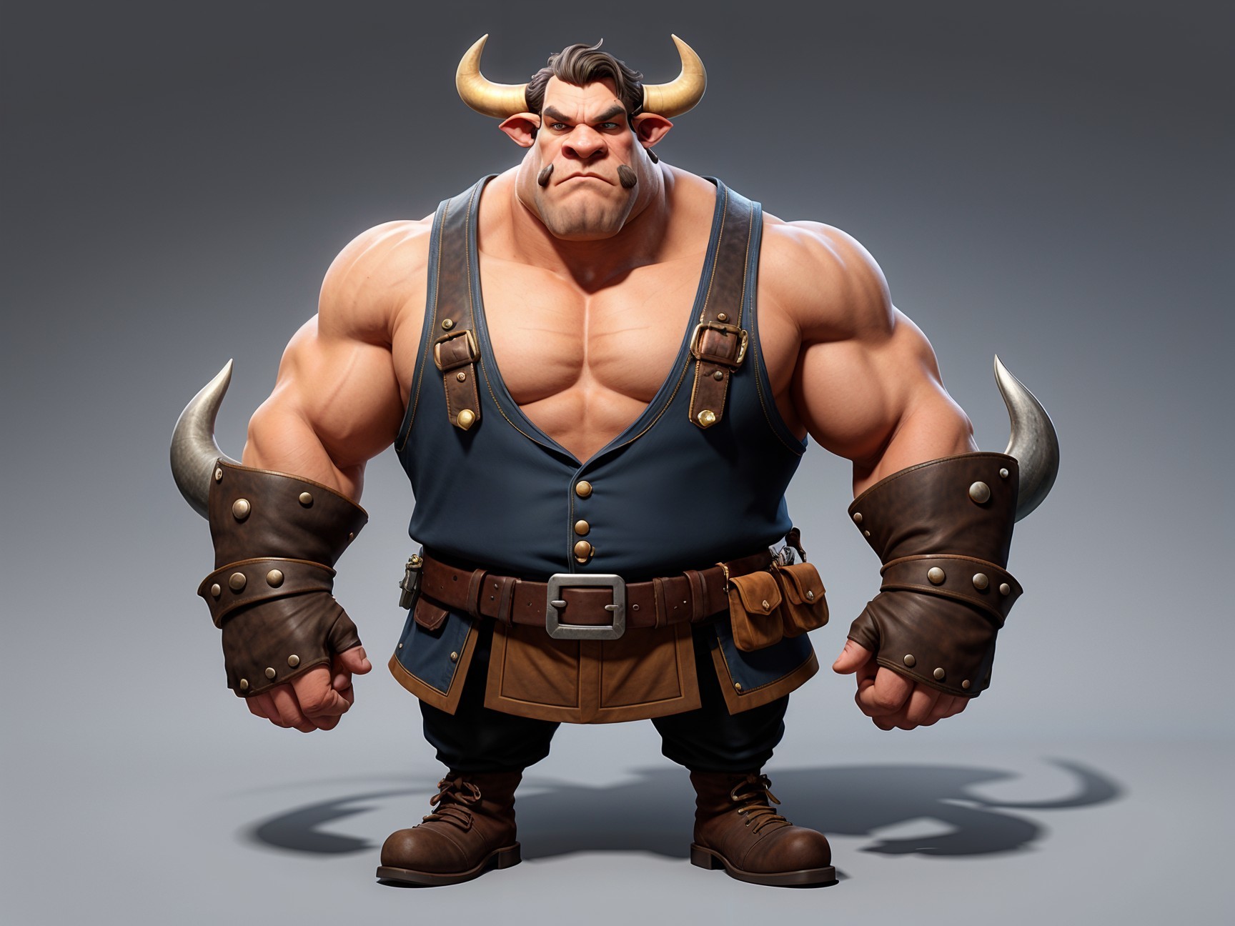 Muscular Bull-Like Character with Robust Physique