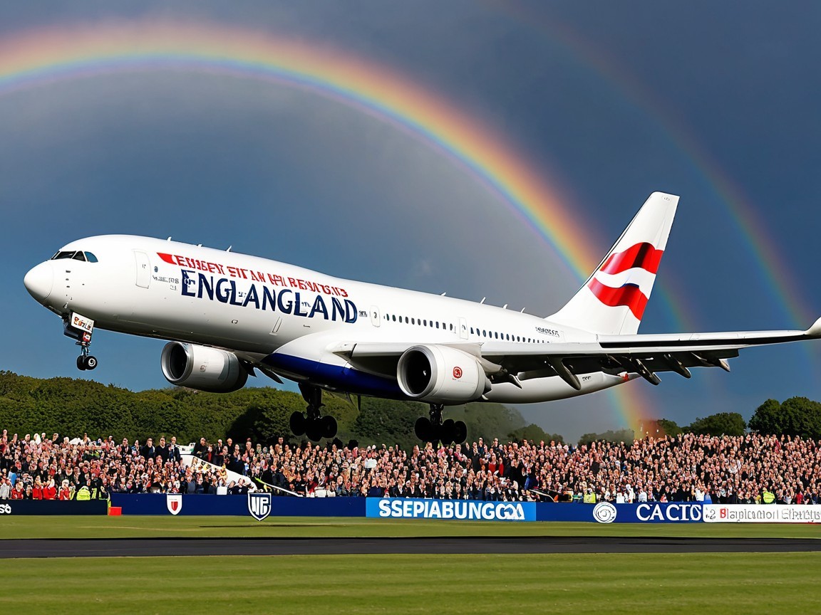 British Airways Plane with England Livery and Rainbow