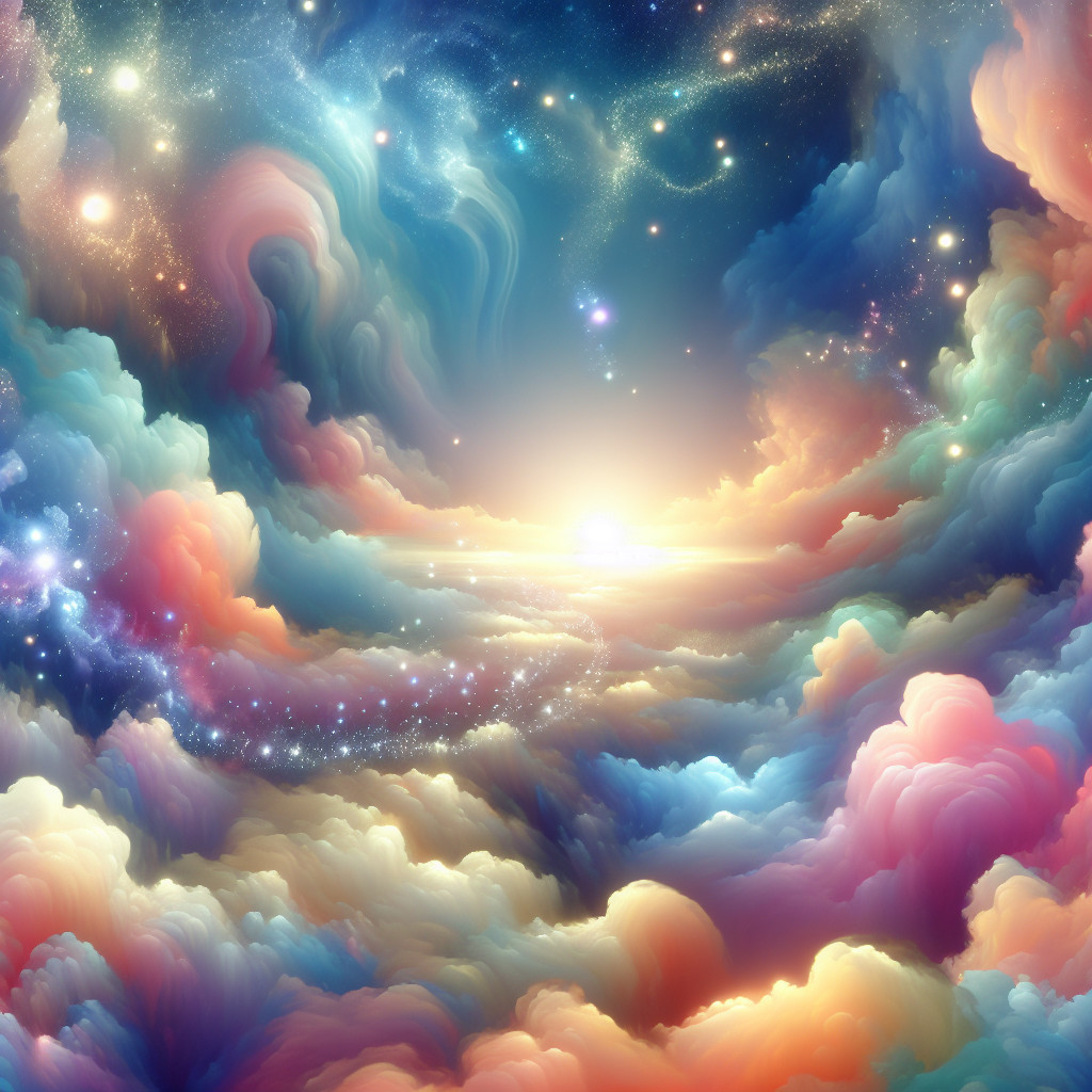 Vibrant Cosmic Scene with Swirling Clouds and Stars