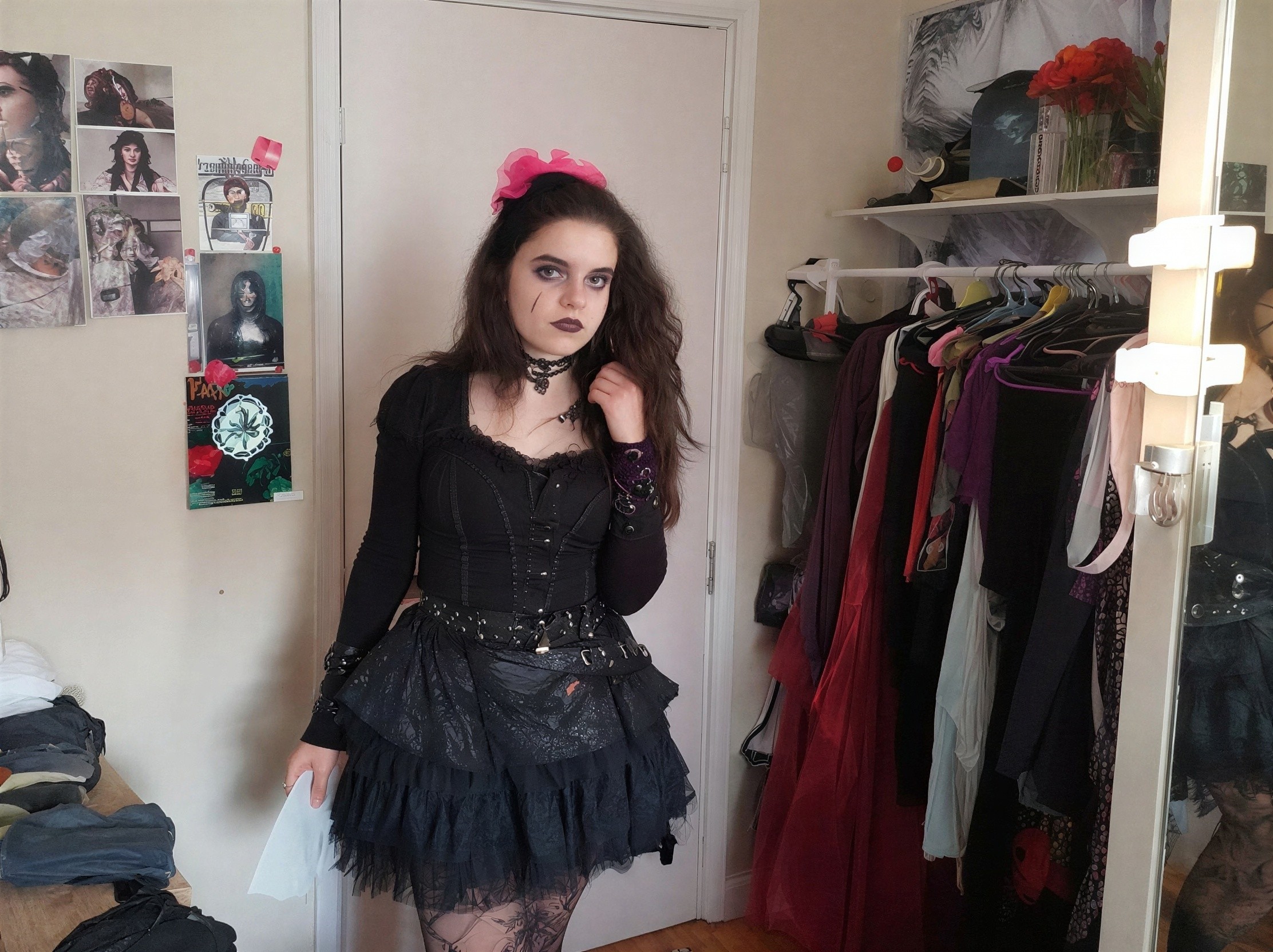Gothic Aesthetic Portrait of Young Woman in Bedroom