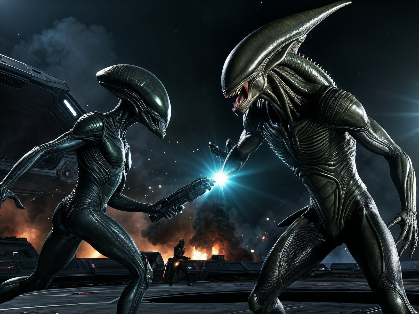 Alien Duel in a Dark Futuristic Sci-Fi Setting