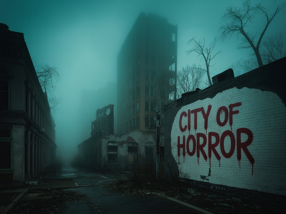 Desolate Urban Scene in Fog with Eerie Atmosphere