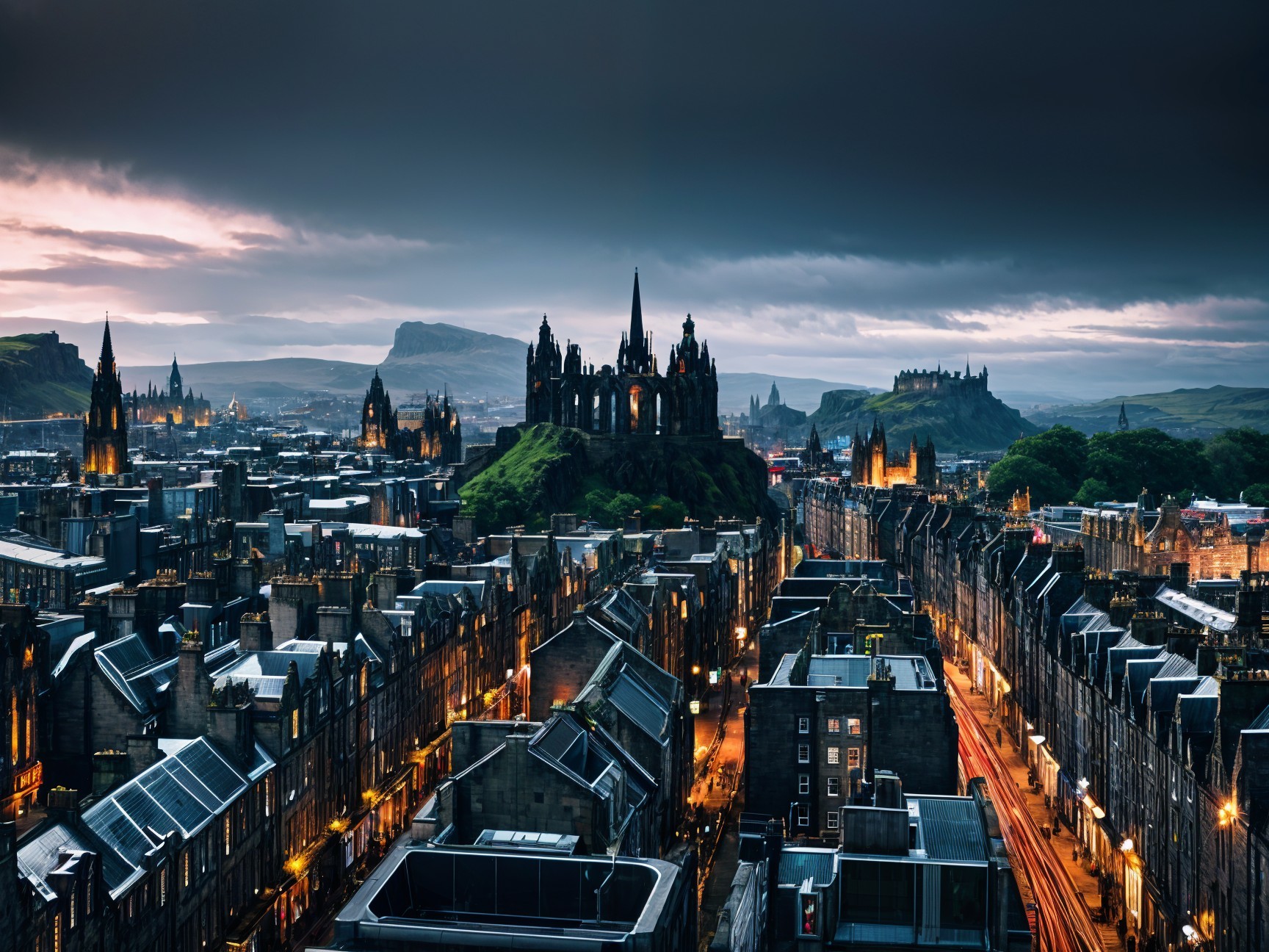 Twilight View of Edinburgh's Iconic Skyline and Architecture