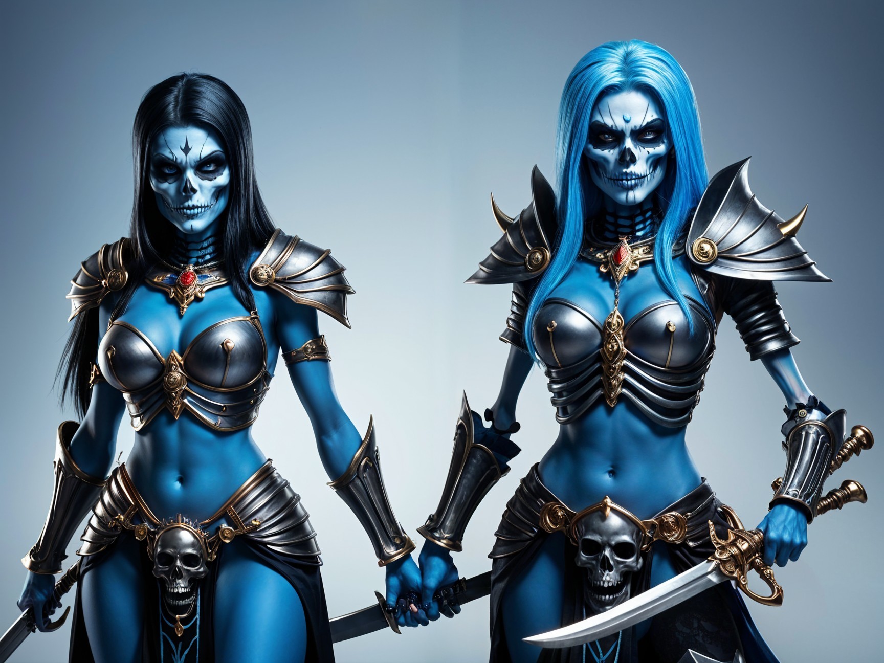 Fierce Warriors with Blue Skin and Ornate Armor