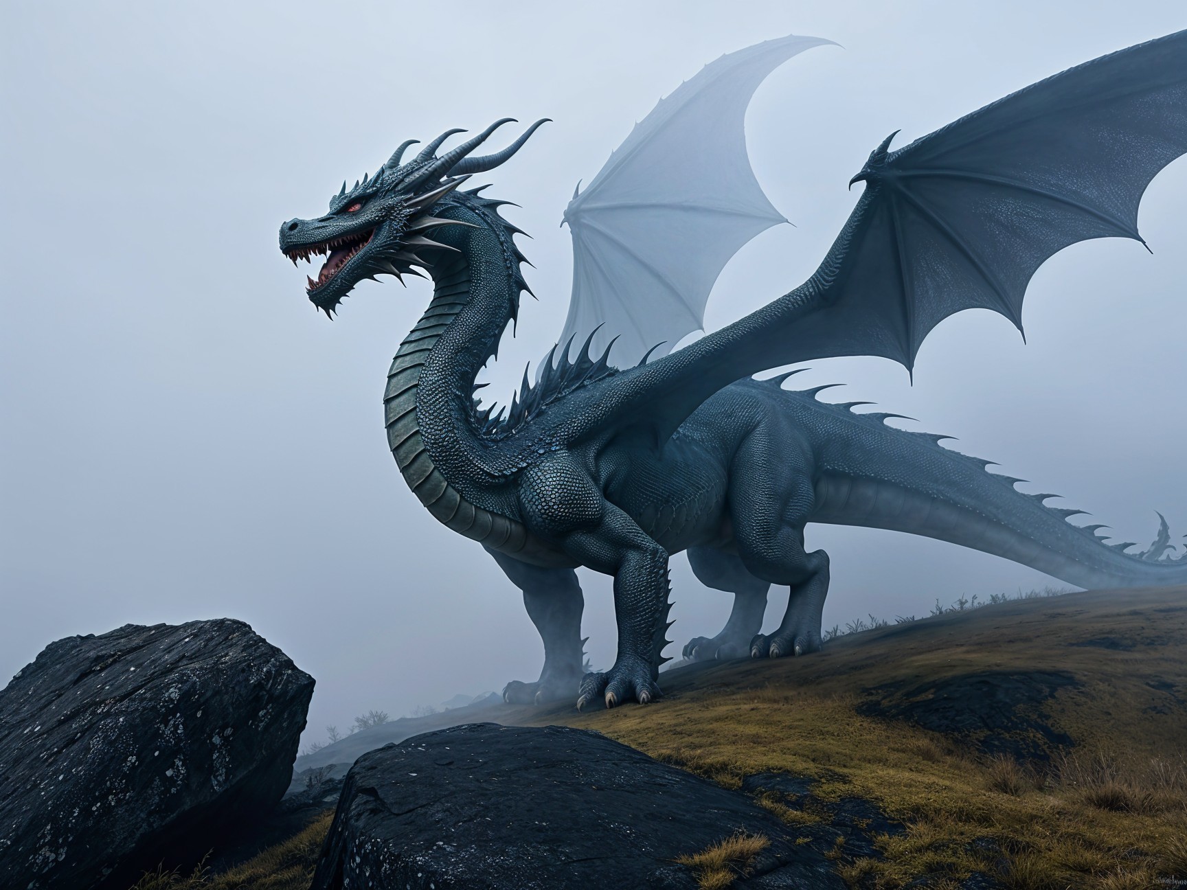 Majestic Dragon Reigns Over Rocky Peaks