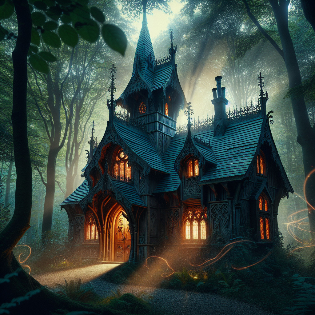 Gothic Mansion in an Ethereal Forest Setting