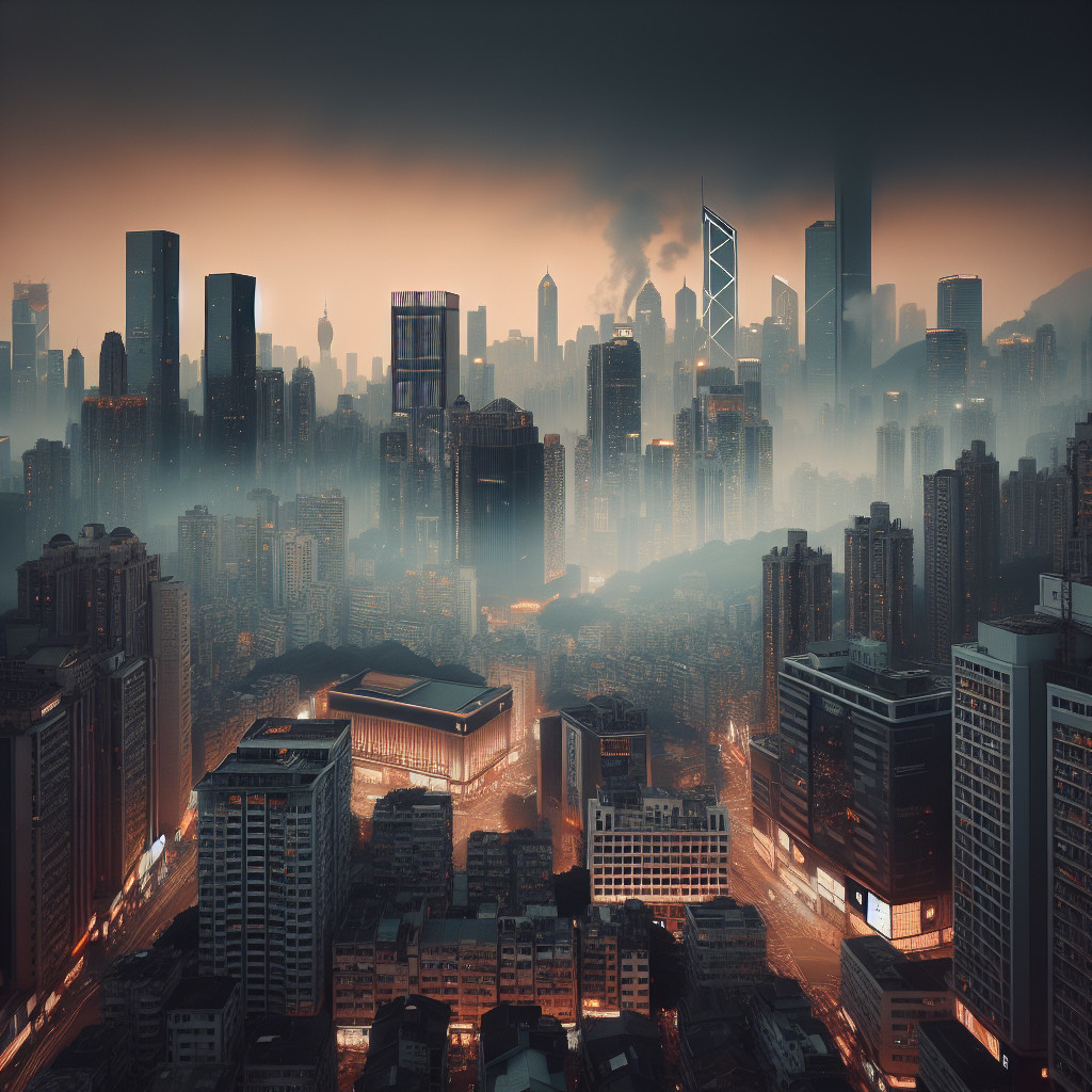 Twilight Cityscape with Skyscrapers and Fog