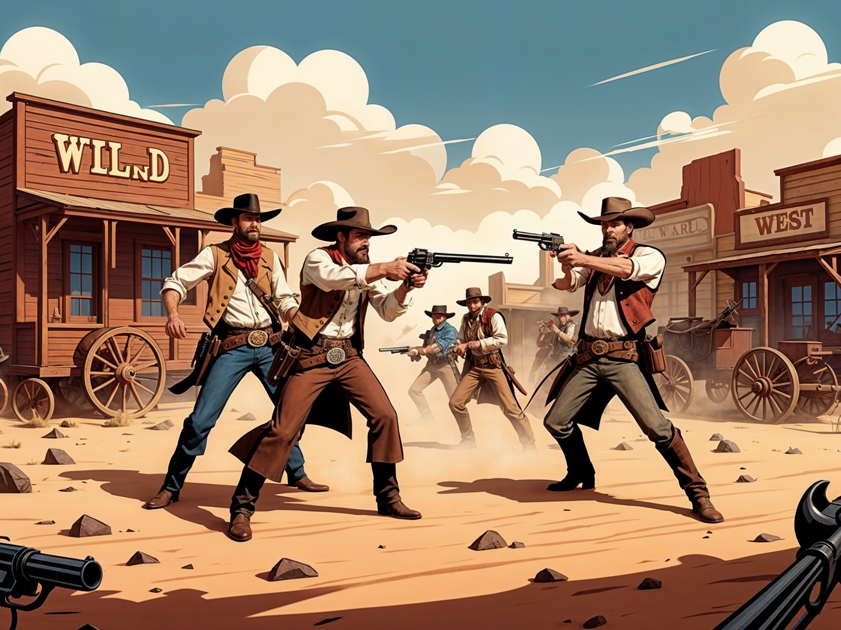 Wild West Showdown in a Dusty Street Scene
