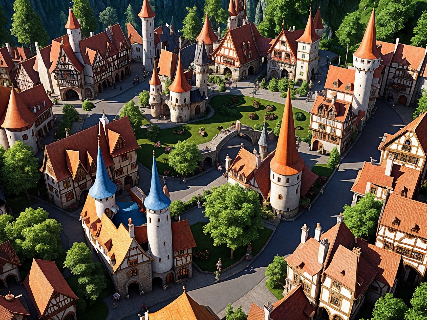 Aerial View of a Picturesque Medieval Village