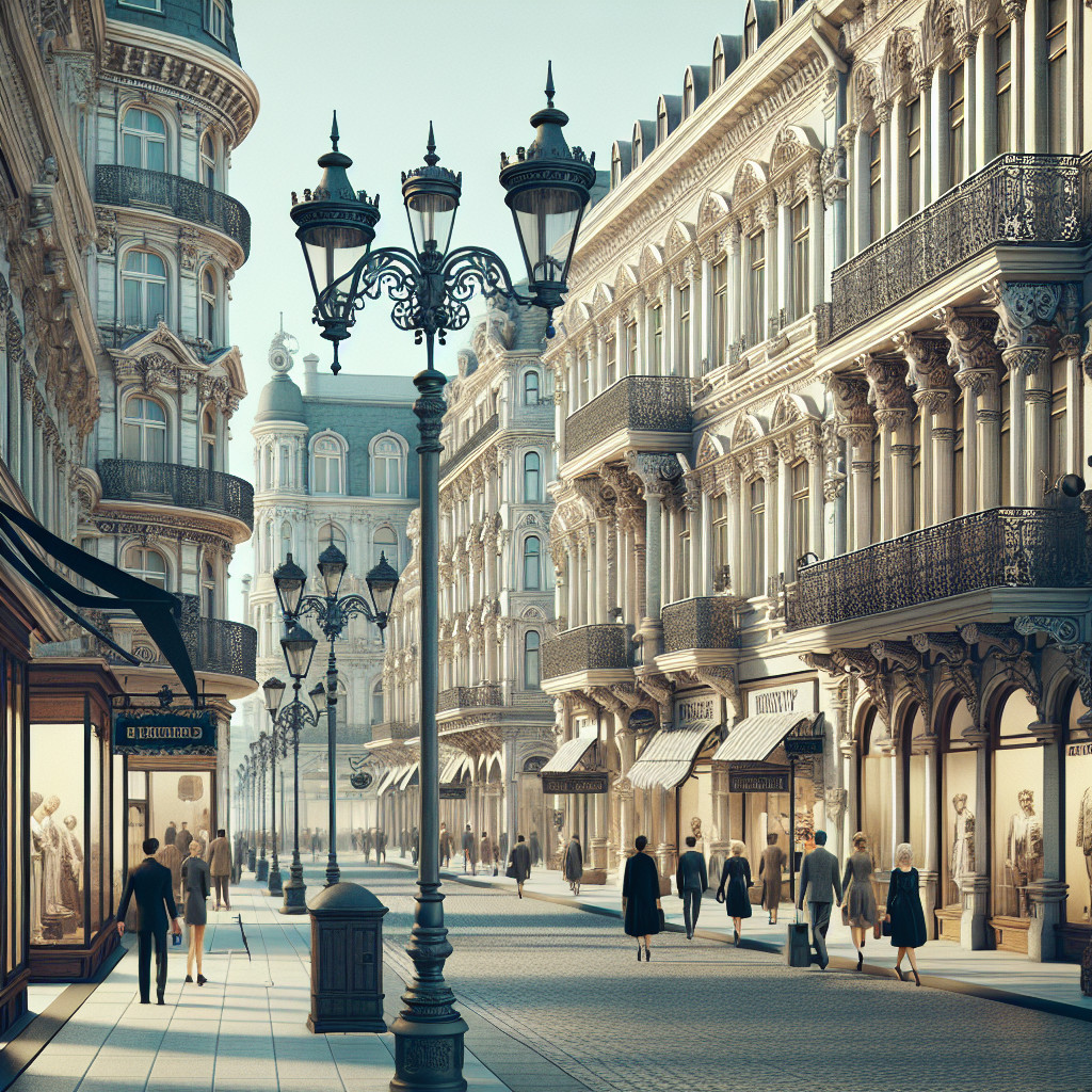 Charming street with ornate buildings and boutiques