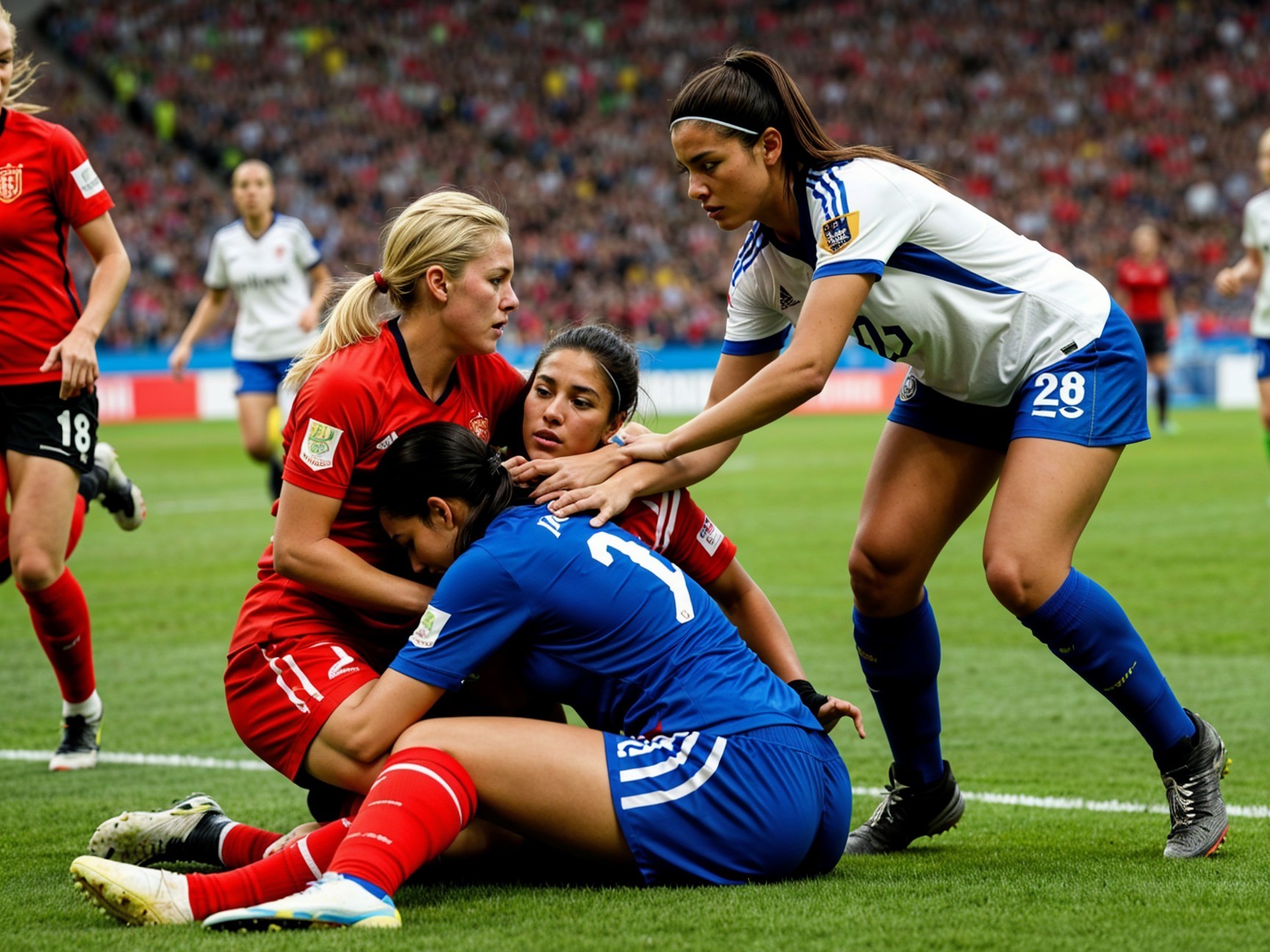 Intense Moment in Women's Soccer Match Action