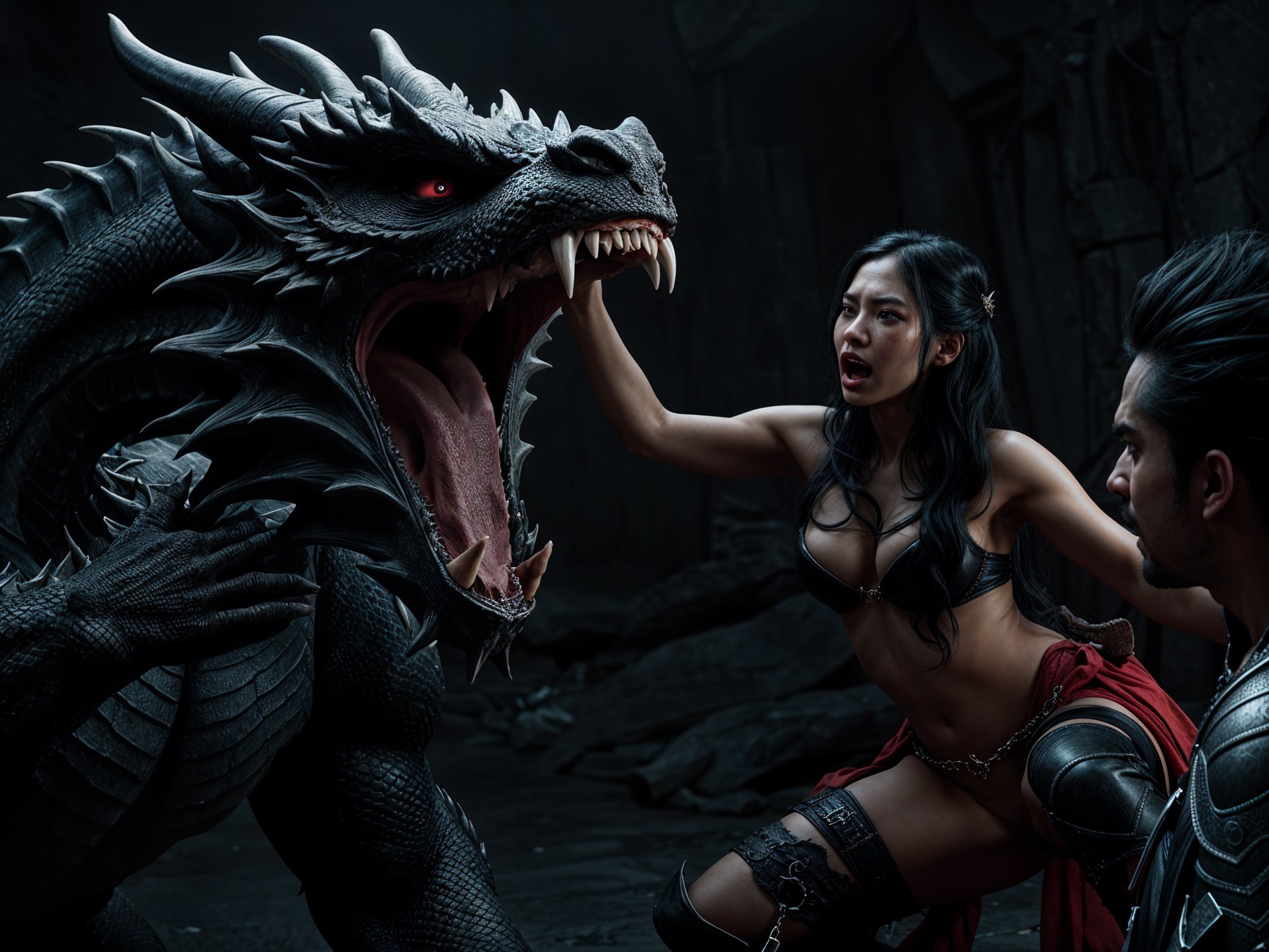 Dragon Encounter in a Dark Cavern Setting