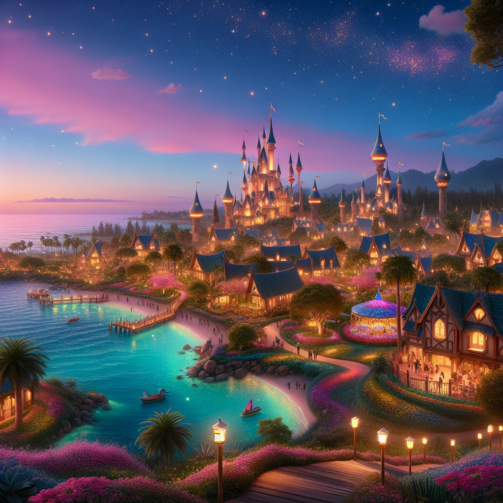 Magical Sunset Over a Castle and Serene Landscape