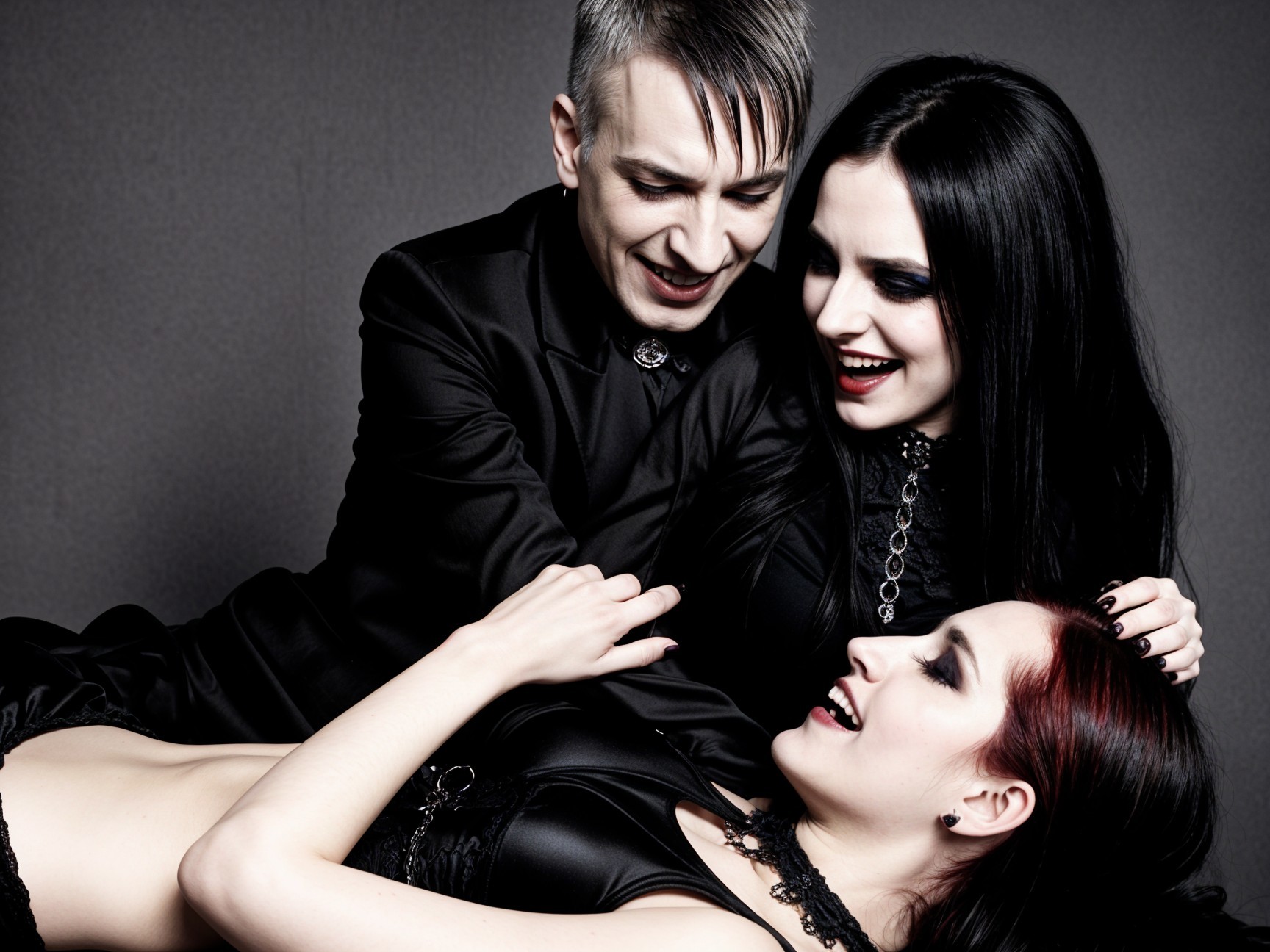 Gothic Aesthetic Group Portrait with Joyful Expressions