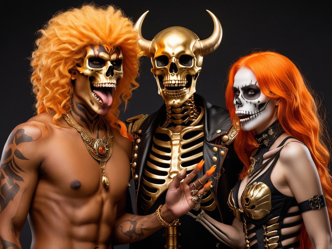 Three Halloween-Themed Figures with Skeleton Makeup