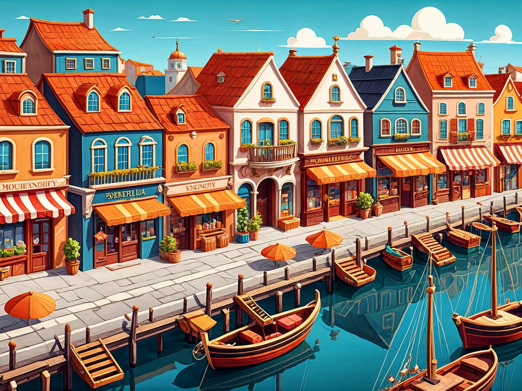 Charming Waterfront Scene with Colorful Buildings