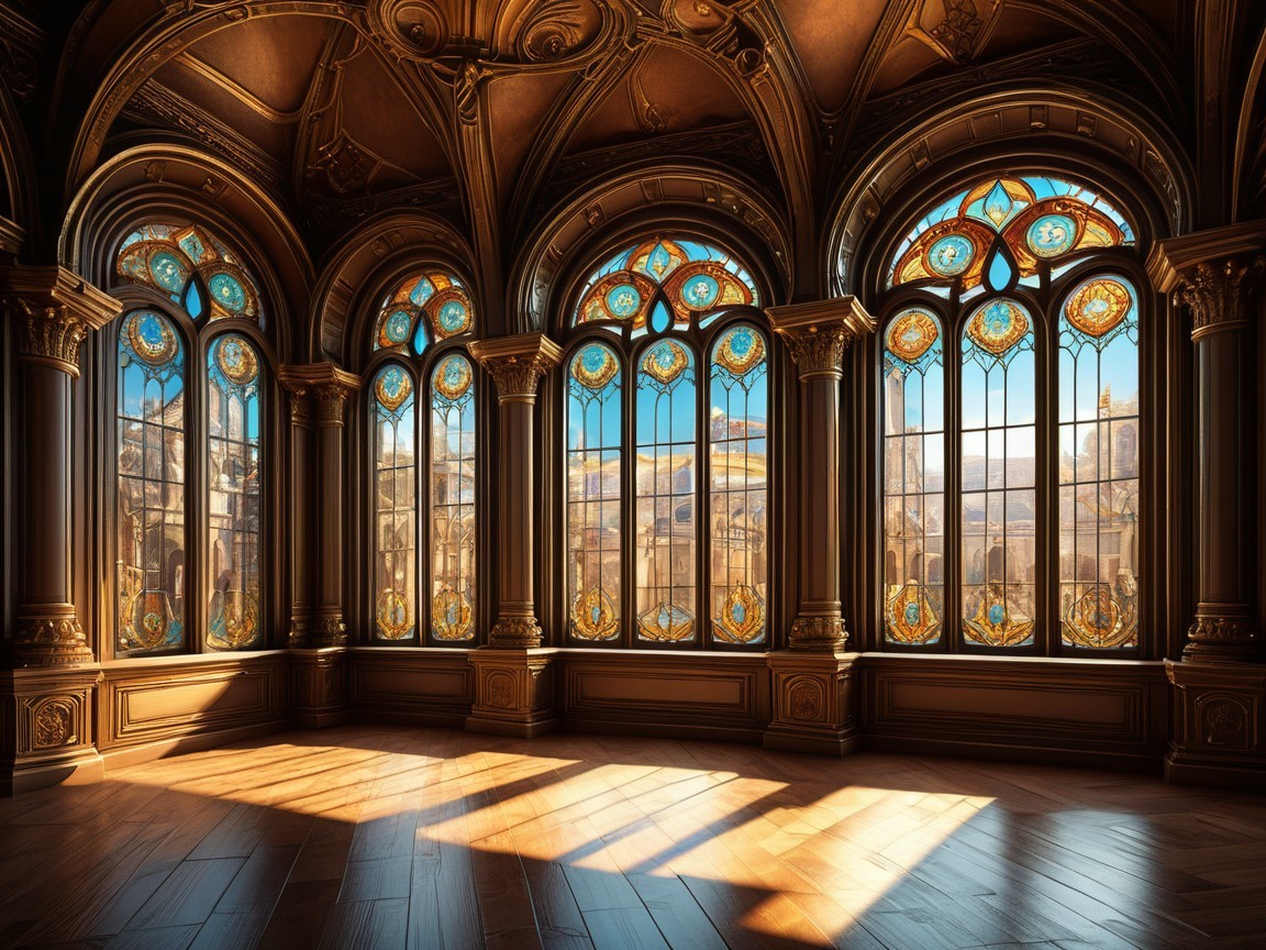 Lavish Room with Stained Glass Windows and Wood Panels