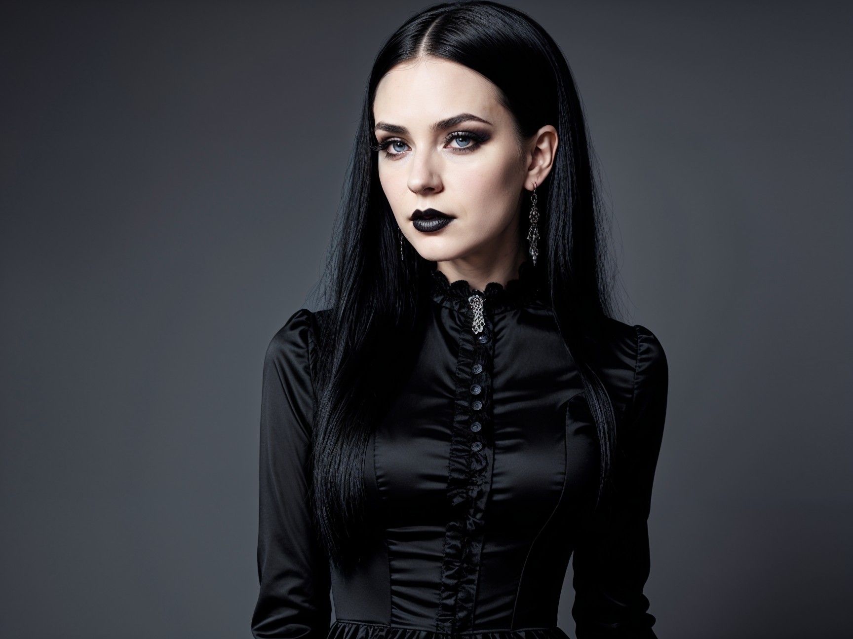 Gothic Aesthetic in Elegant Black Dress and Makeup