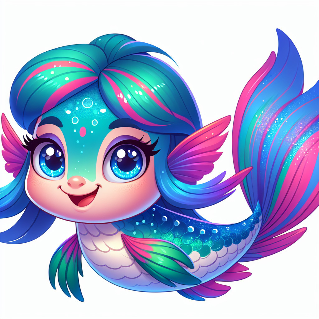 Colorful Cartoonish Fish with Vibrant Teal and Pink Hues