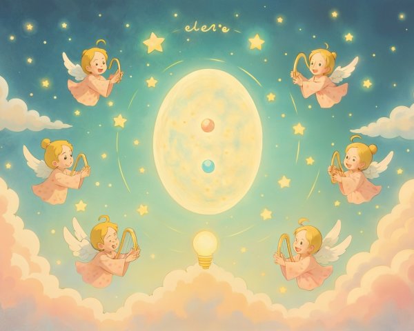 Whimsical Illustration of Angels in a Dreamy Sky
