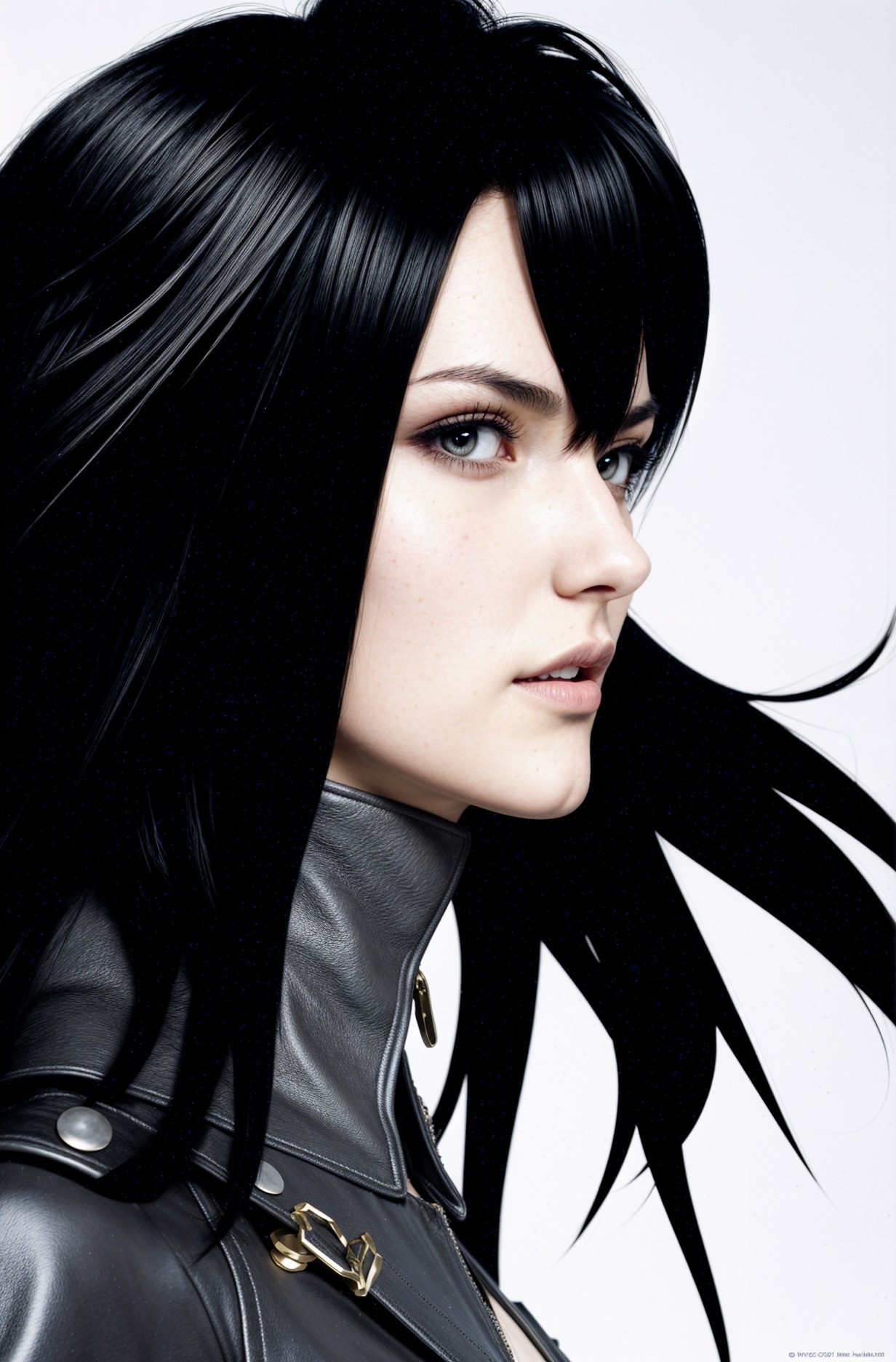 Close-Up Profile of a Woman in Black Leather Jacket