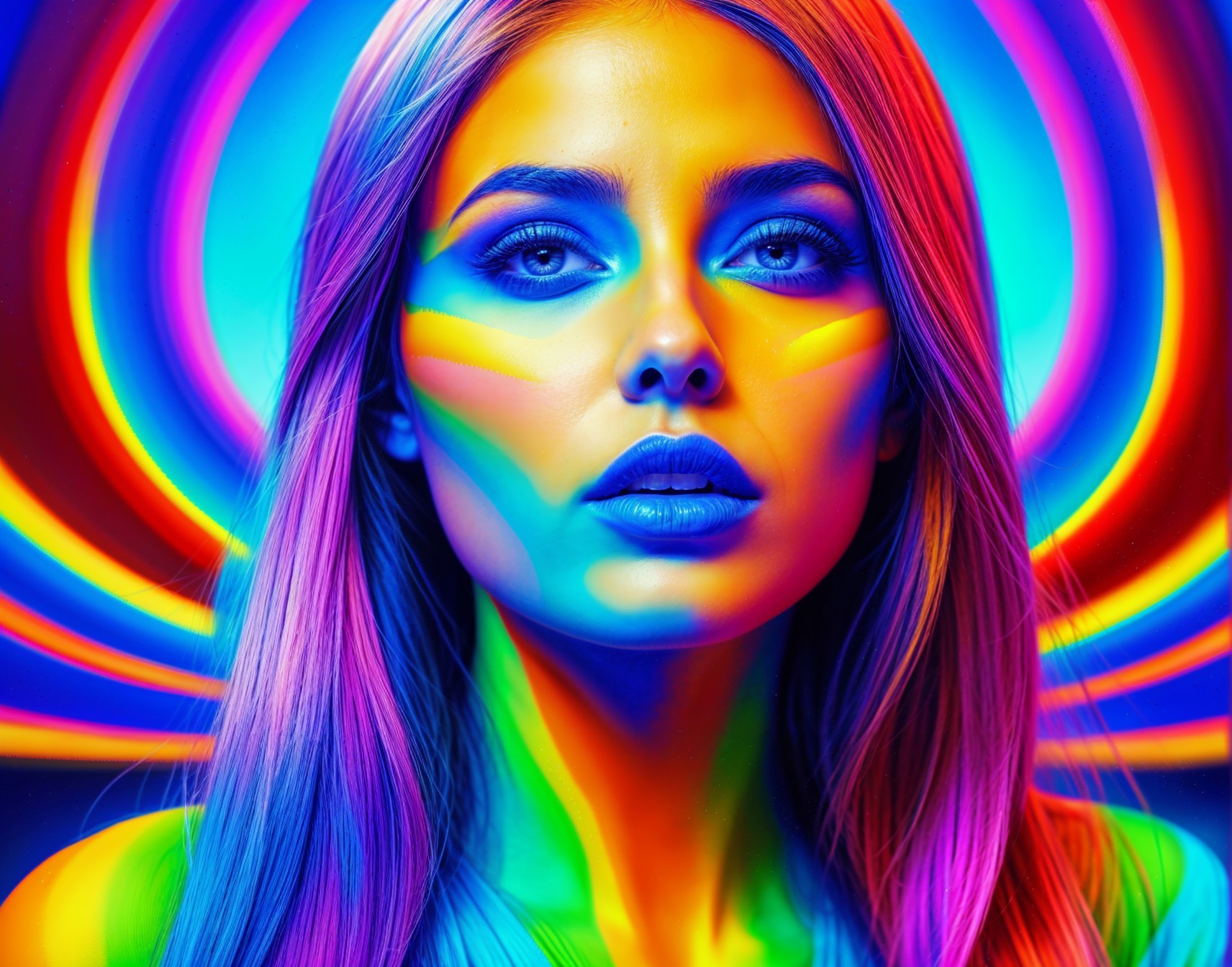 Portrait of a Young Woman with Multicolored Makeup