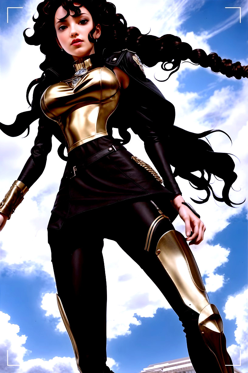 Confident Female Character in Futuristic Outfit