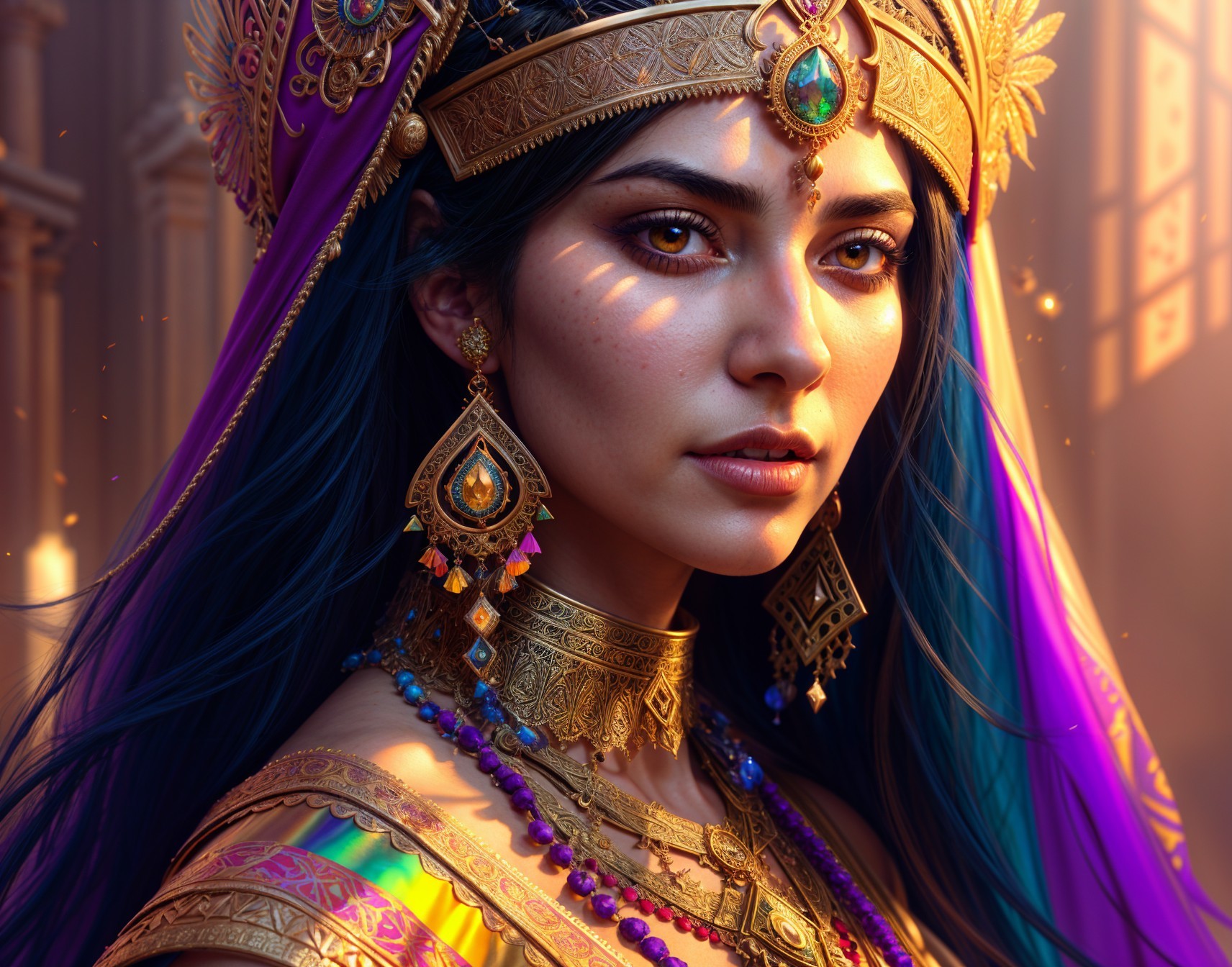 Regal Woman in Vibrant Traditional Attire and Jewelry