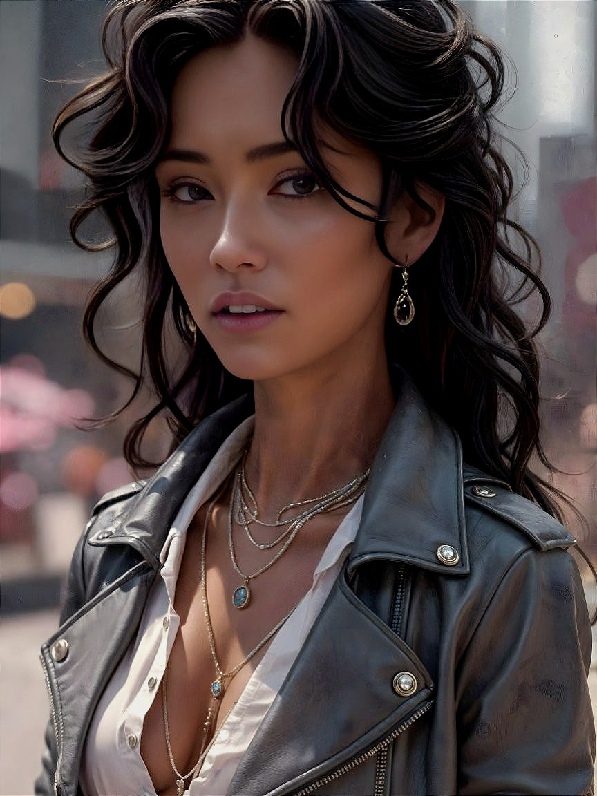 Confident Young Woman in Stylish Leather Jacket