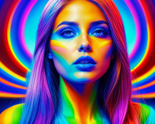 Portrait of a Young Woman with Multicolored Makeup
