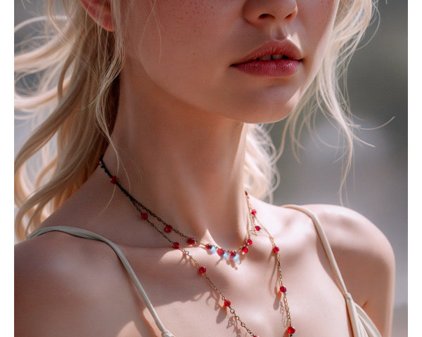 Young woman with blonde waves and blue eyes