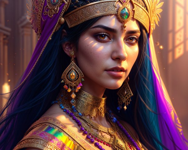 Regal Woman in Vibrant Traditional Attire and Jewelry