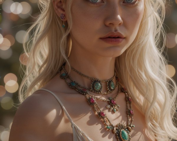 Elegant Young Woman in Dreamy Atmosphere with Jewelry