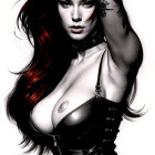 Woman with Red Hair in Bold Leather Outfit