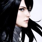 Close-Up Profile of a Woman in Black Leather Jacket