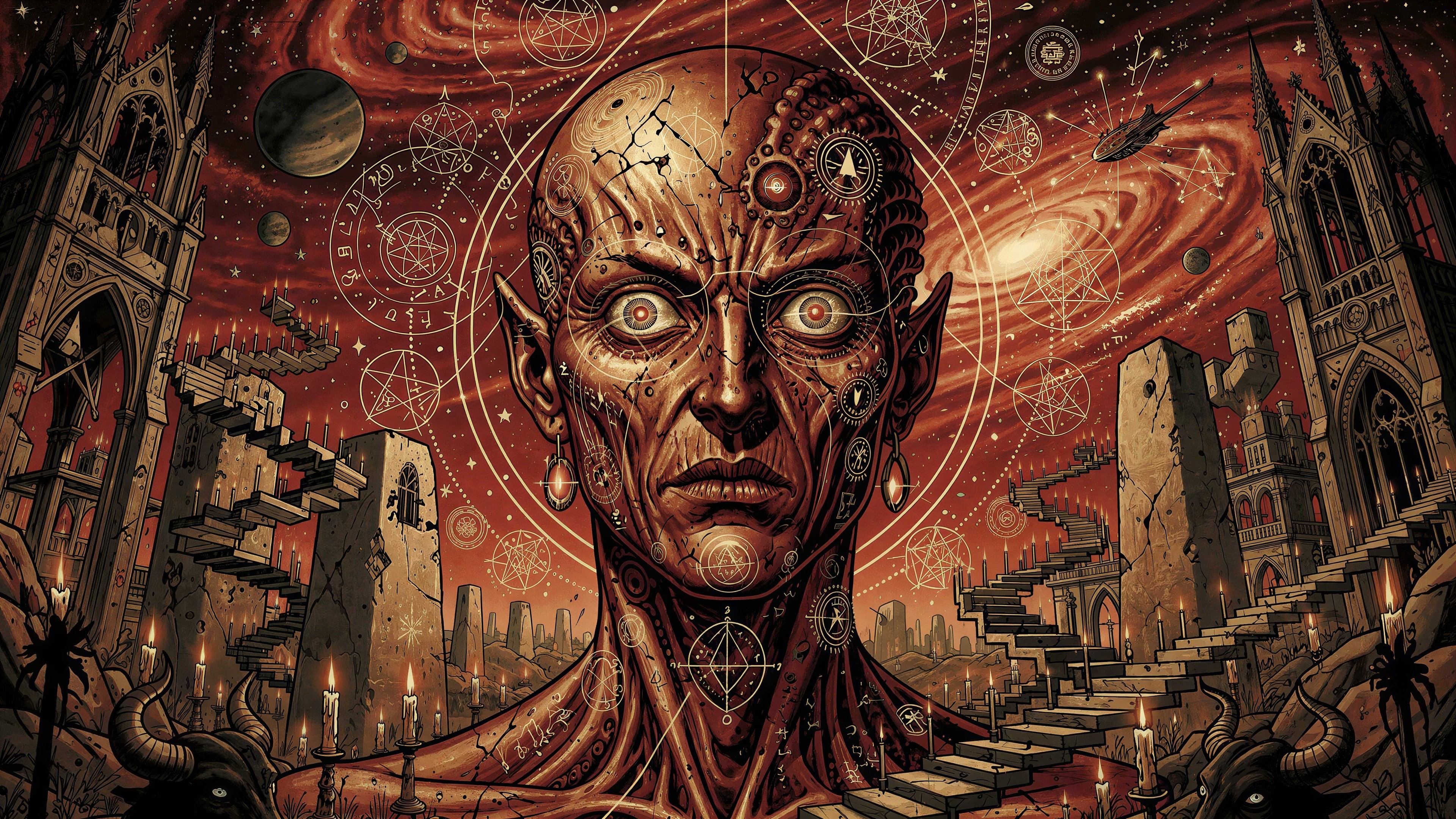 Intricate Dark Fantasy Illustration of a Skeletal Alien Being