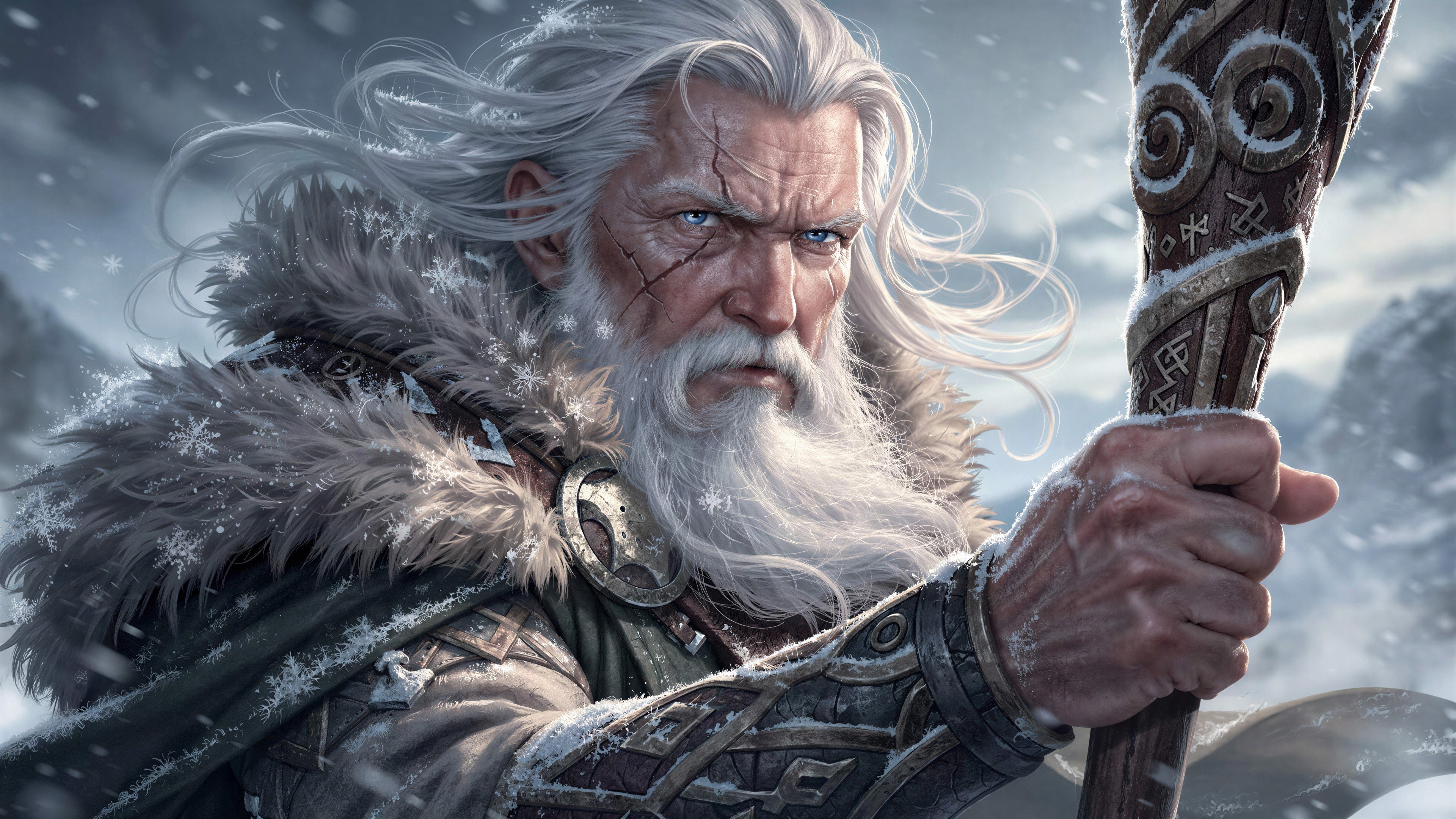 Hyperrealistic Portrait of an Old Viking God