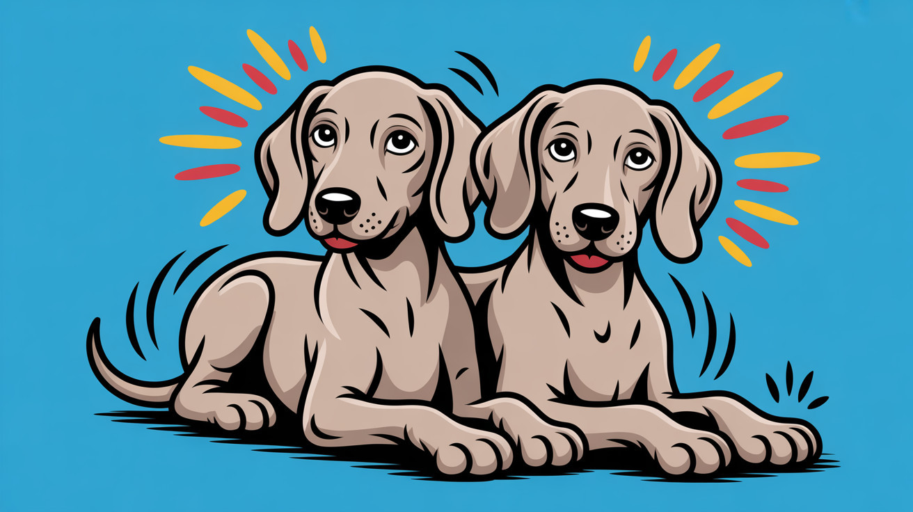 Cartoon Dogs on Bright Blue Background with Rays