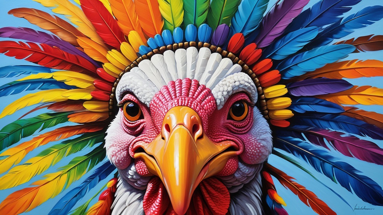 Vibrant Bird with Colorful Feather Headdress Display