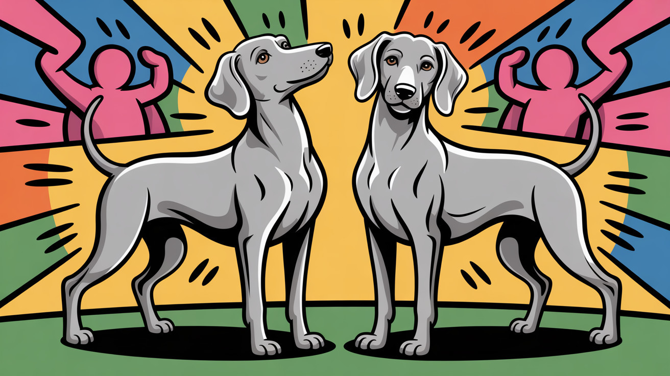 Stylized Gray Dogs with Vibrant Background Design