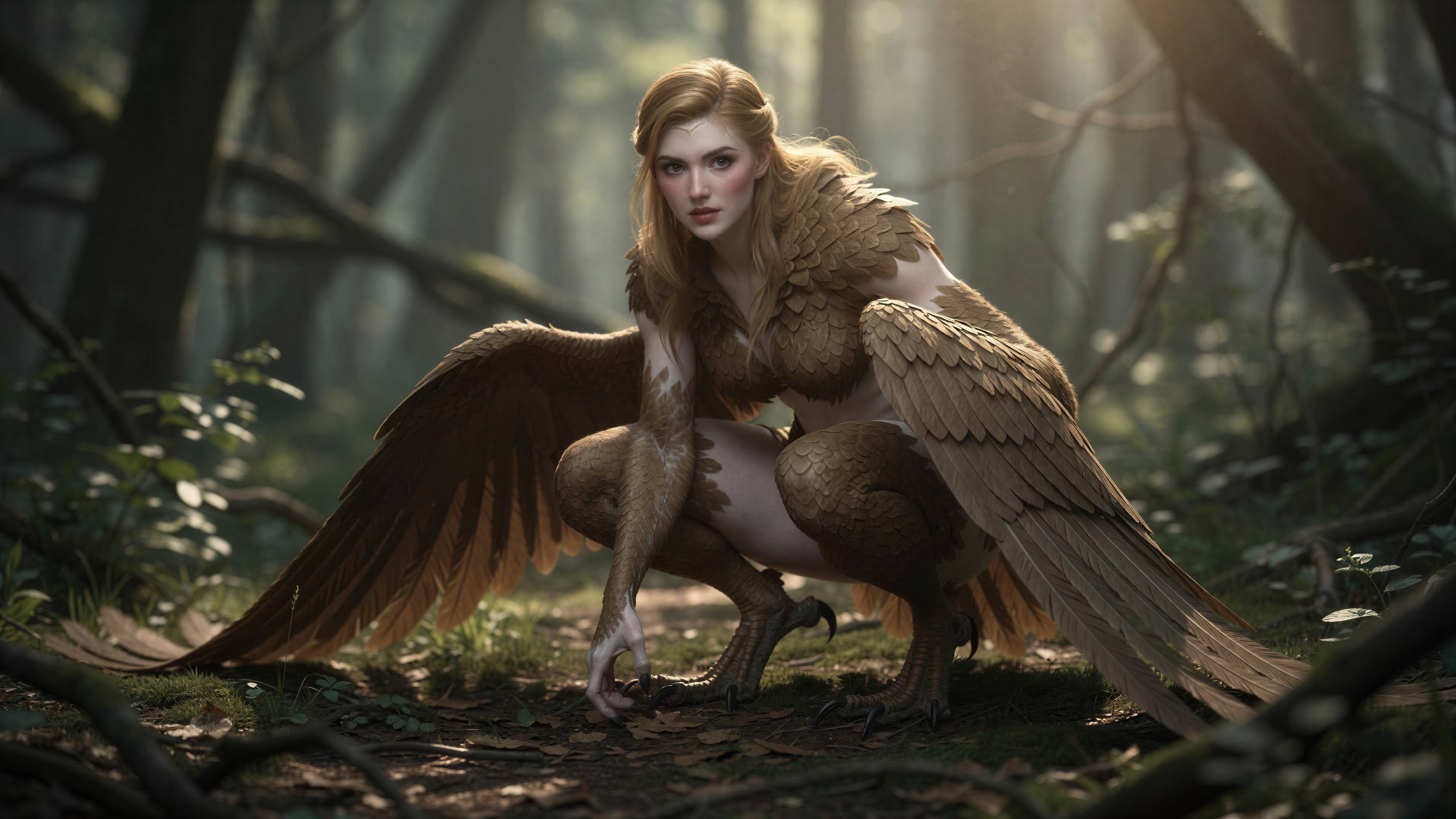 Blonde Harpy with Feathered Wings in Fantasy Art
