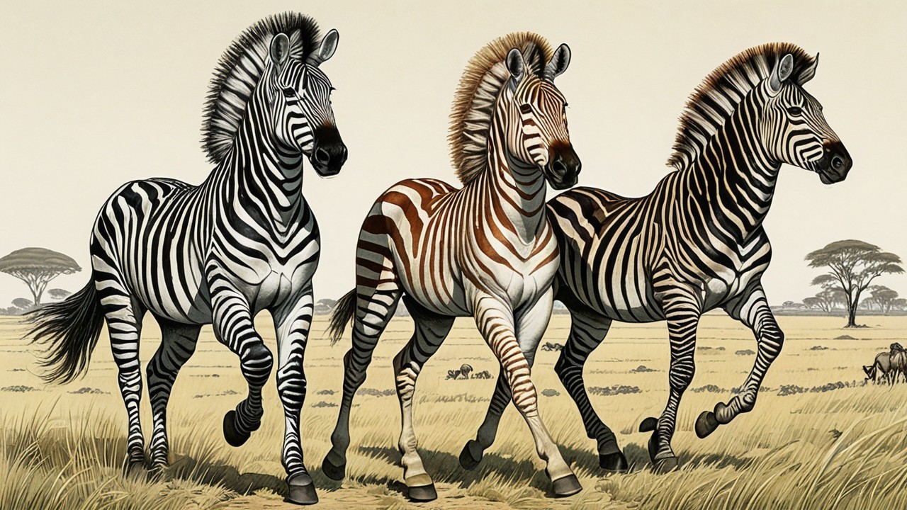 Zebras Trotting Across Savanna with Striking Stripes