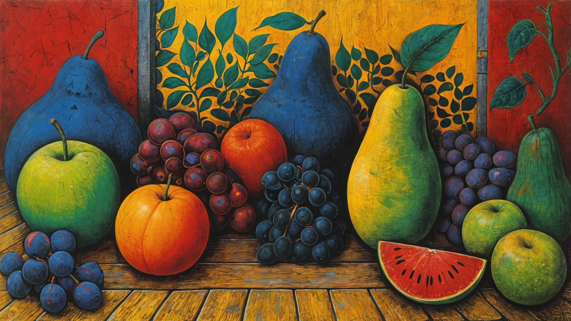 Vibrant Still Life of Colorful Fruits on Wooden Surface
