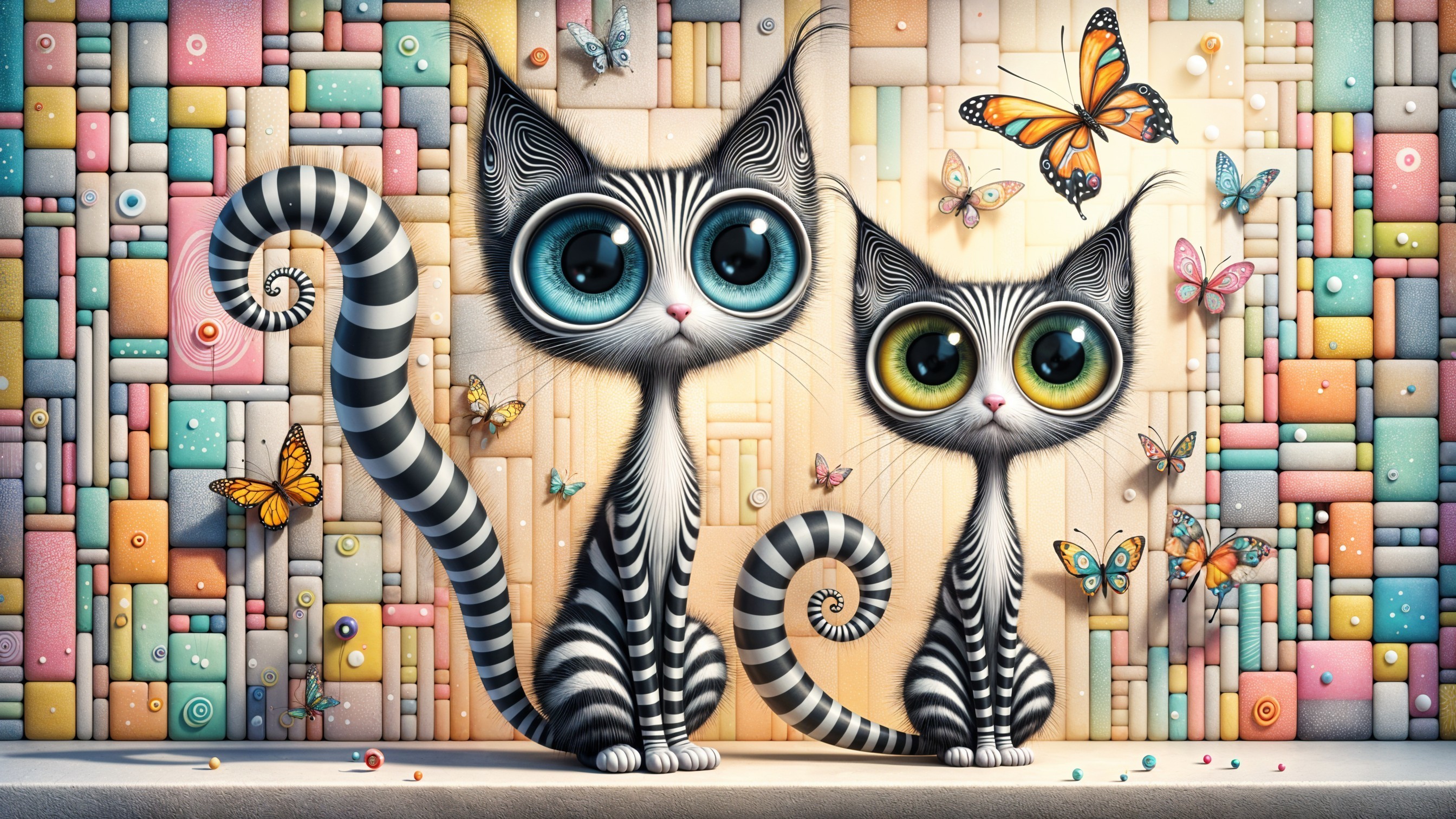 Whimsical Cats with Colorful Abstract Background