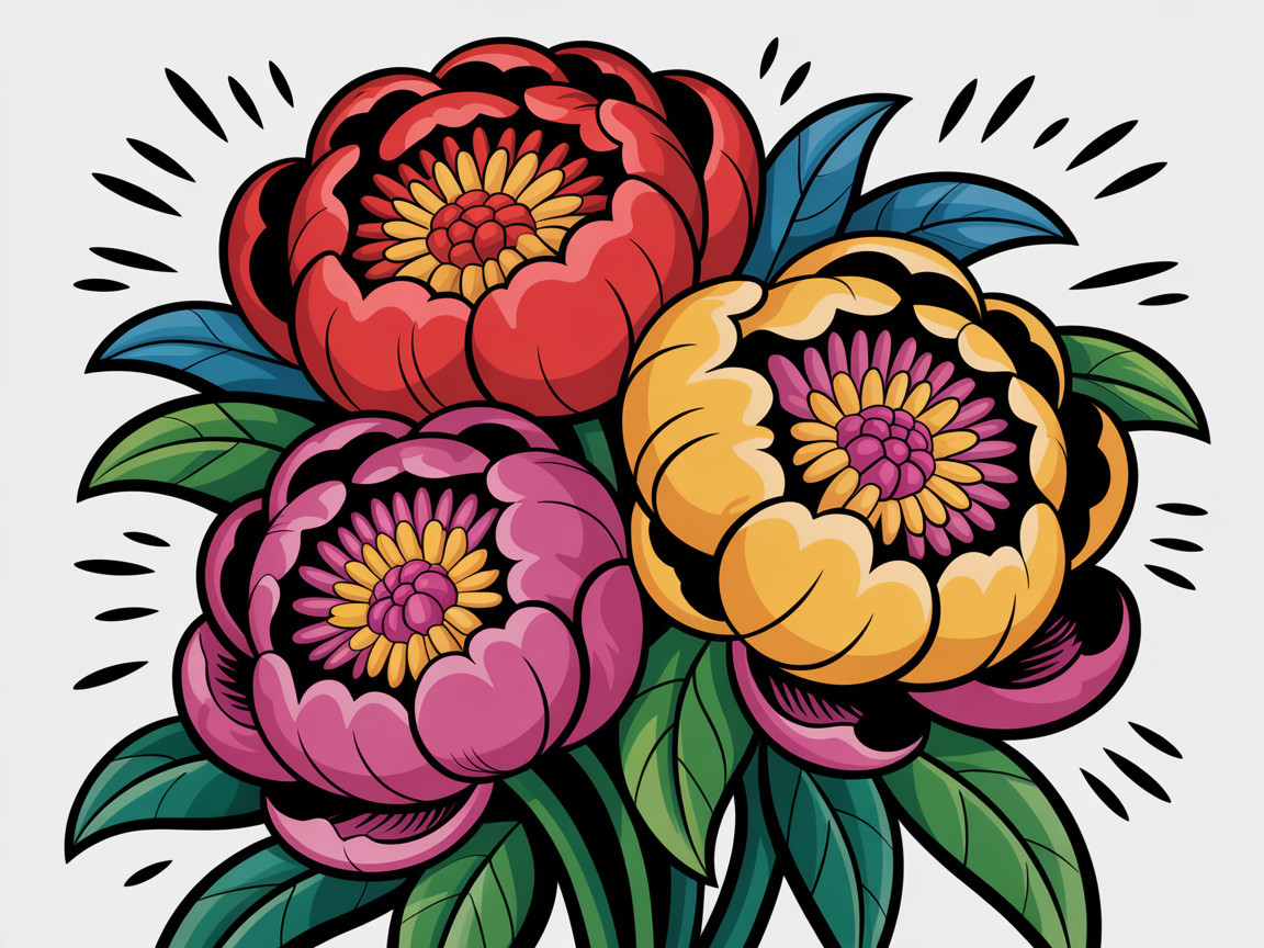 Vibrant Bouquet of Three Large Peony Flowers